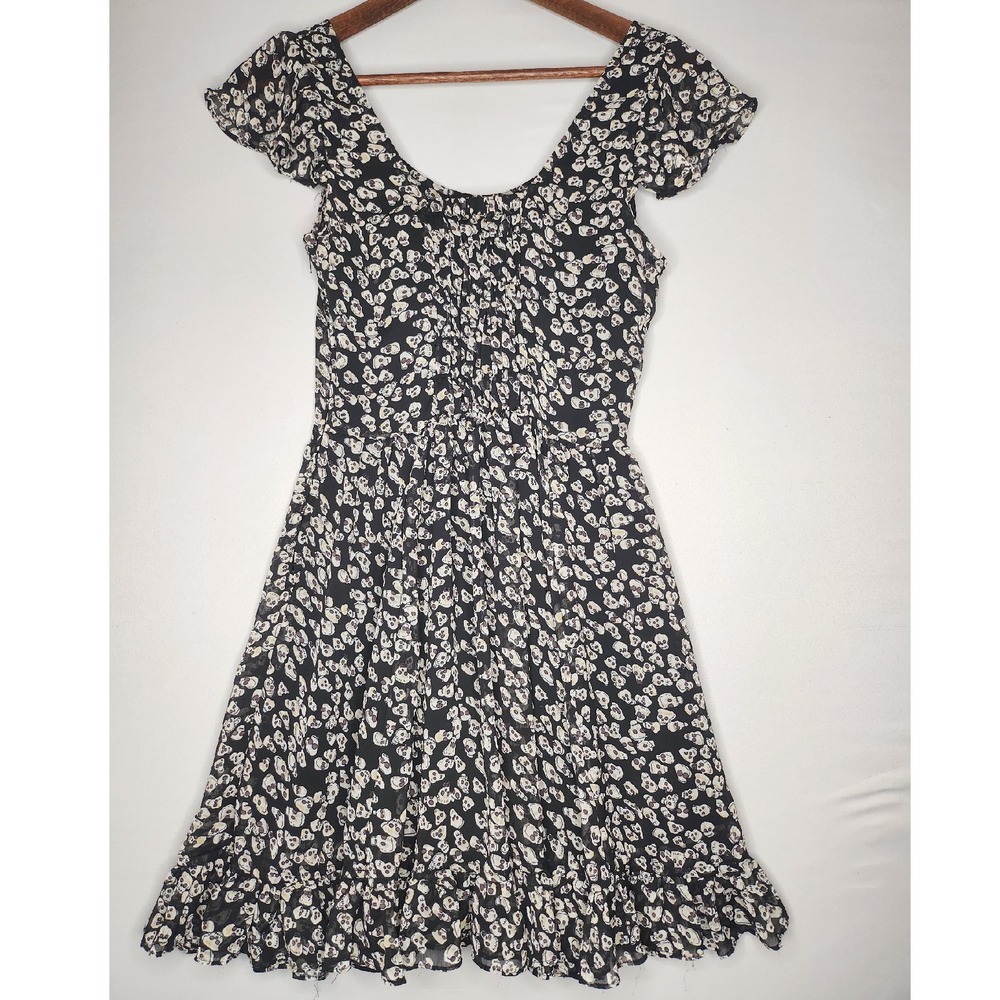 Royal Bones by Daang Tripp Black White Skull Print Mini Dress XS‎ Lined